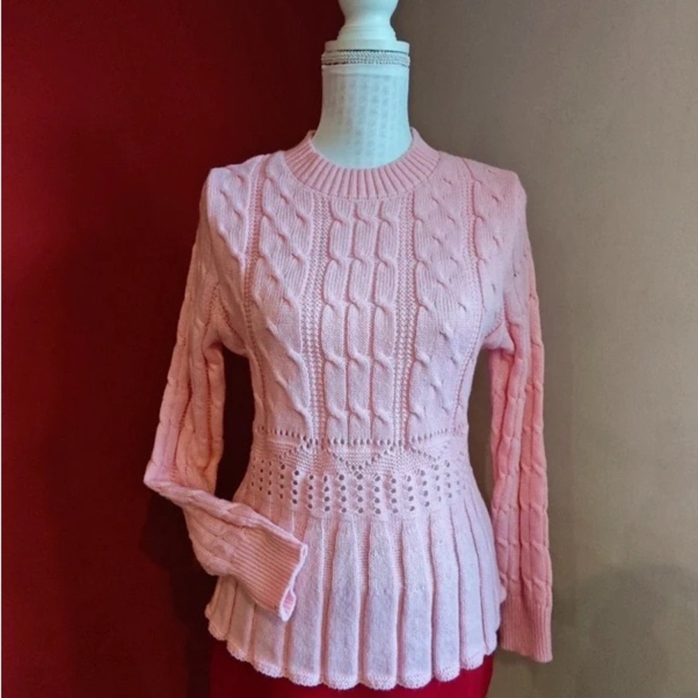 Elegant Pink Cable Knit Sweater